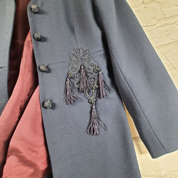 Vtg John Meyer Of Norwich Nehru Jacket Womens 8P Petite Wool Tassels - Picture 2 of 7